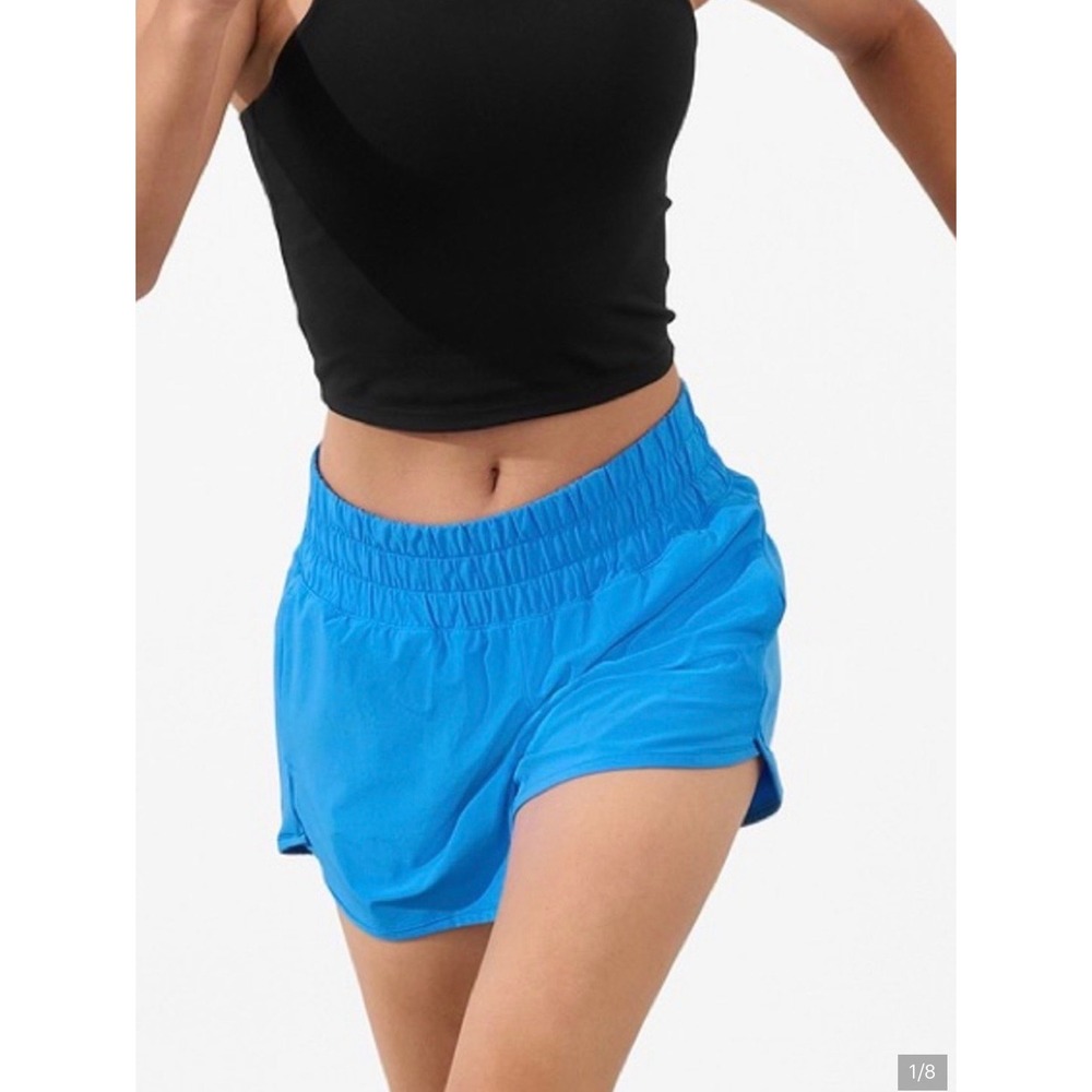 Athleta Girl Run Free Shorts Blue Smocked Waist Activewear Size M 8-10
